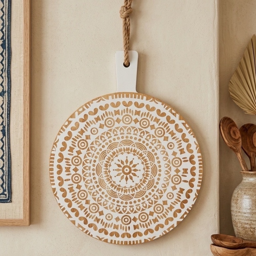 Hobby Lobby Natural Linen Collection Wood Mandala Decorative Round Paddle Board